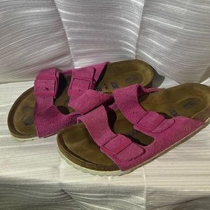 Bright Pink Real Leather Arizona Birkenstocks